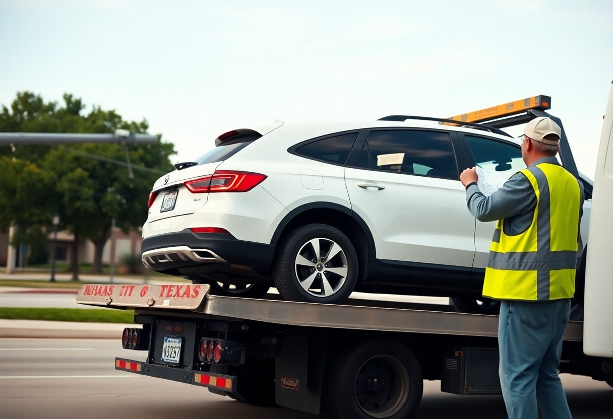 Flatbed Tow Truck Loading A Car For Safe Transport In Dfw